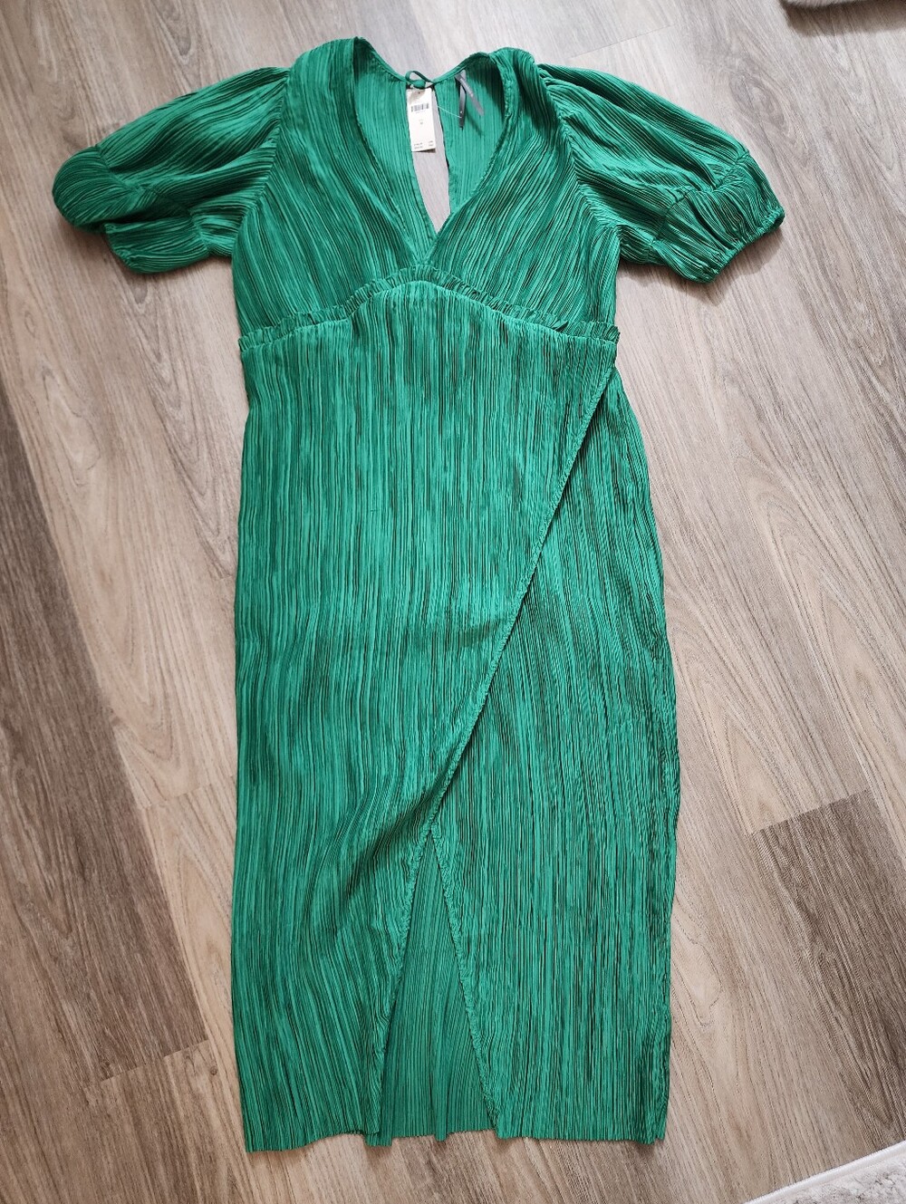 Anthropologie Emerald Green Pleated Wrap Dress